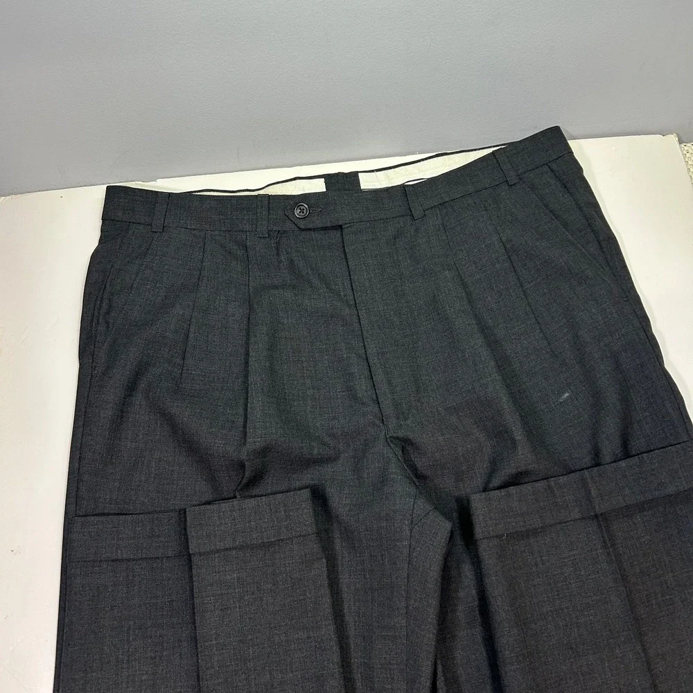 Lauren Ralph Lauren Dress Pants Pleated Super 100s Wool Gray Mens 36x32 Runs big